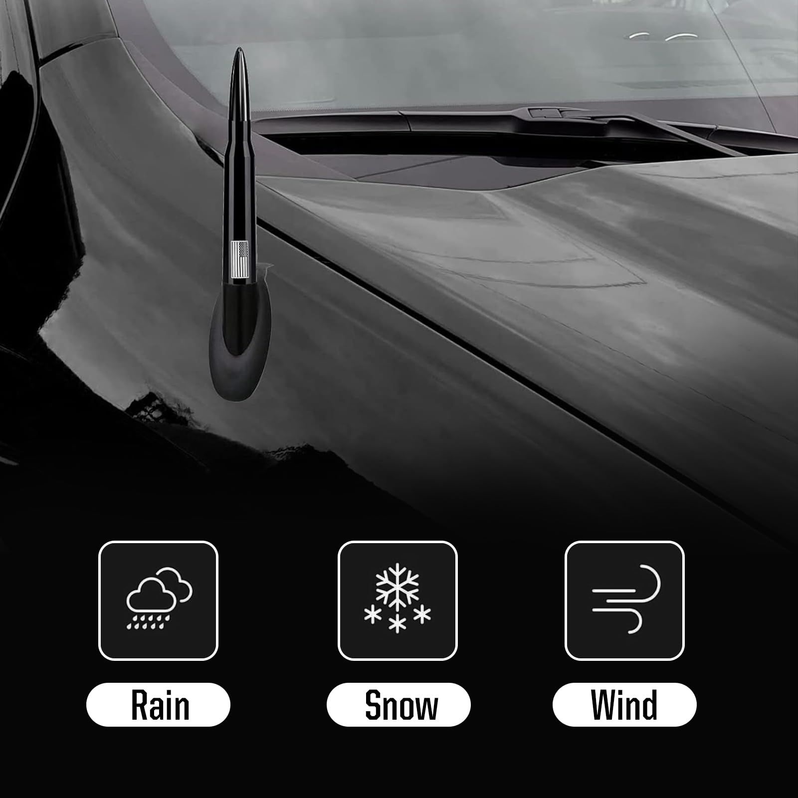 Yumfugu Car Bullet Antenna, Enhanced Signal Without Noise Interference Bullet Antenna, American Flag Decoration Compact Antenna with Threaded Adapter, Compatible with Ford F150 Chevrolet Jeep (Black)