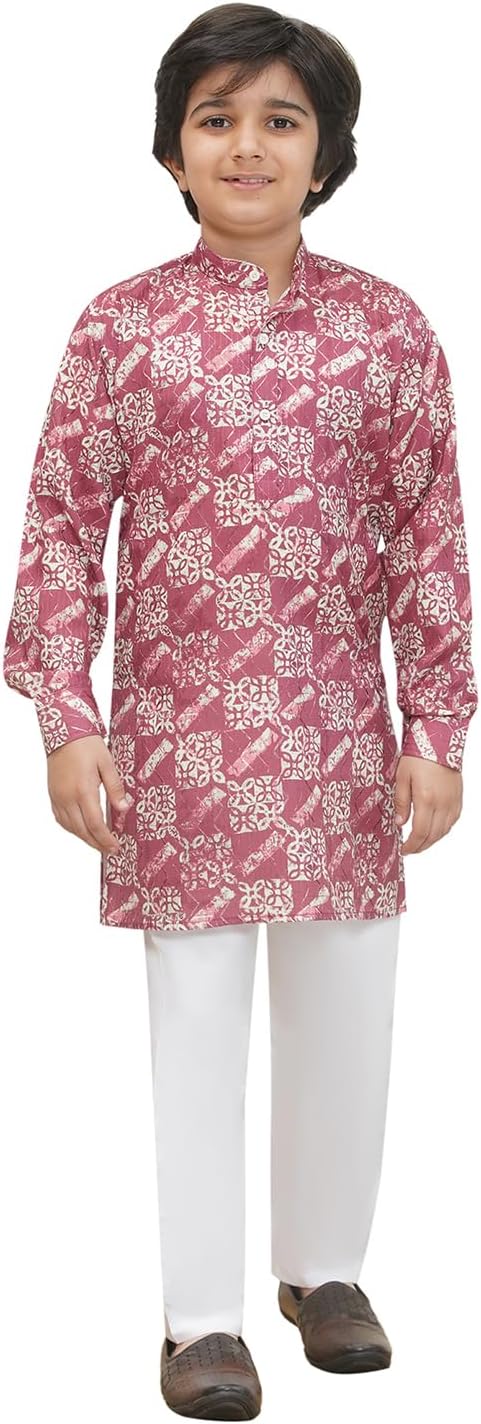 AJ DEZINES Kids Cotton Full Sleeve Printed Kurta Pajama Set for Boys - Indian Ethnic wear