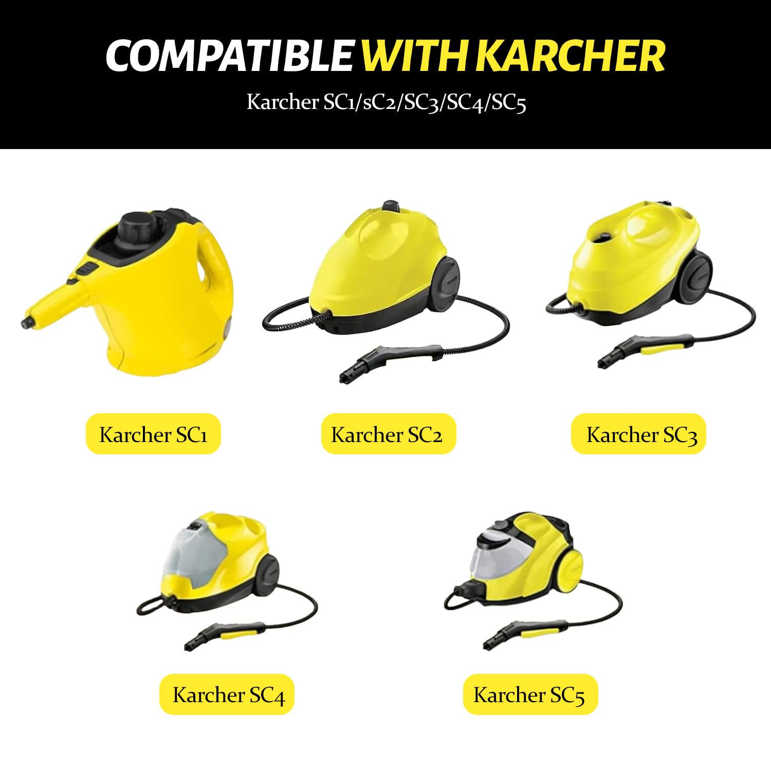 10 Piezas Adecuadas para Accesorios de Limpiador de Vapor para Kärcher SC1 SC2 SC3 SC5, Cepillo Plano, Boquilla Curva, Cepillo Redondo, Juego de Limpieza Profesional, para Todos los Escenarios (Negro)