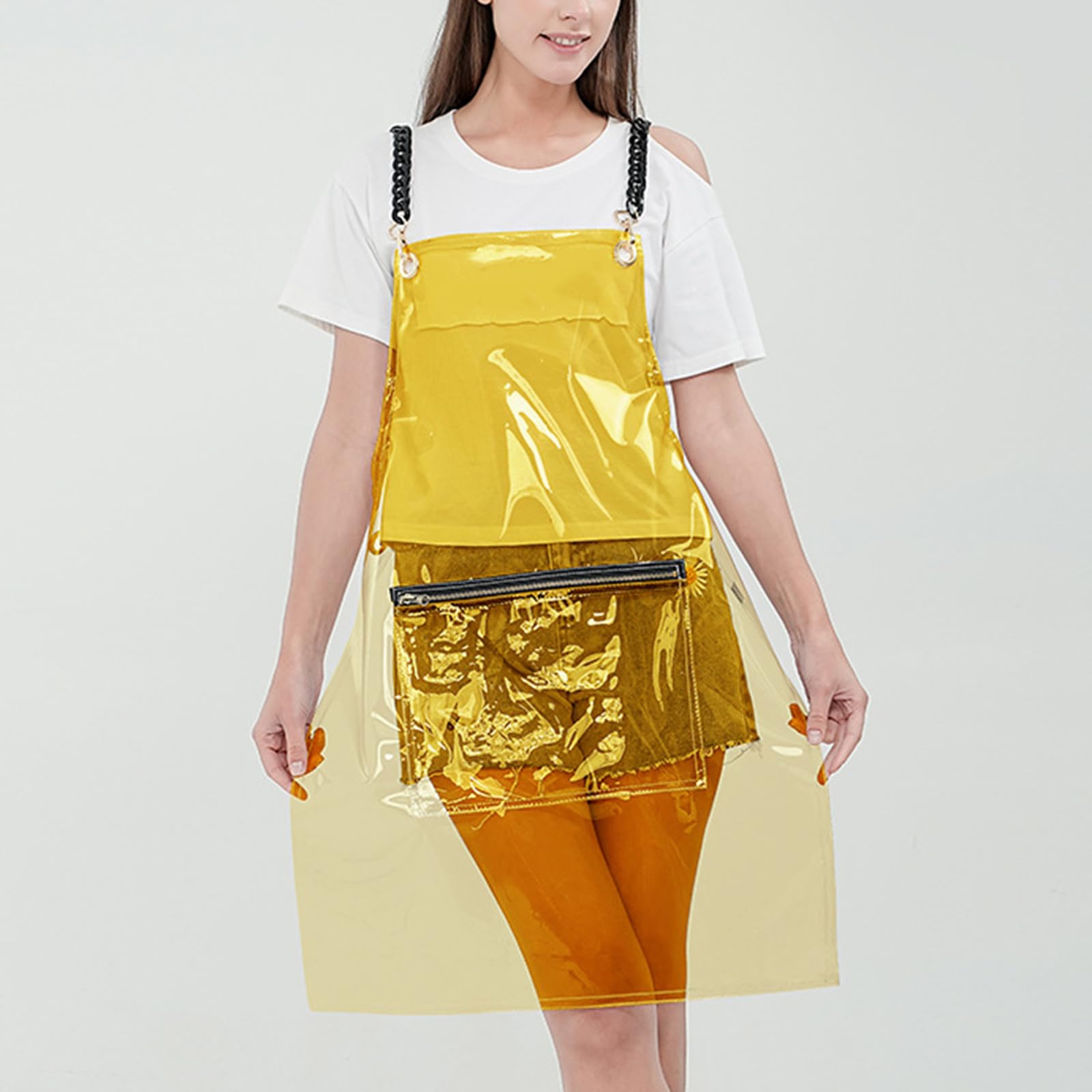 Delantal Peluqueria Transparente Impermeable Delantal Cocina con Bolsillos con Cremallera para Hombre Mujeres, Carnicero Pescado De Limpieza Orange,One Size