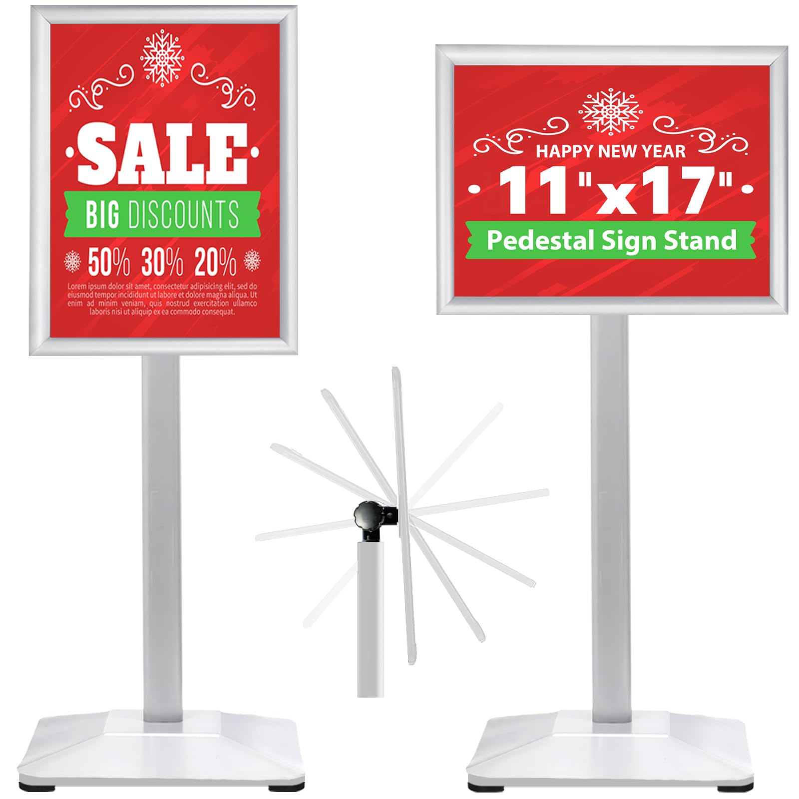VAIIGO Pedestal Sign Holder 11x17inch Adjustable Floor Stand With Heavy Base & Snap Frame Display for Indoor Outdoor Business Store Poster (Silver)