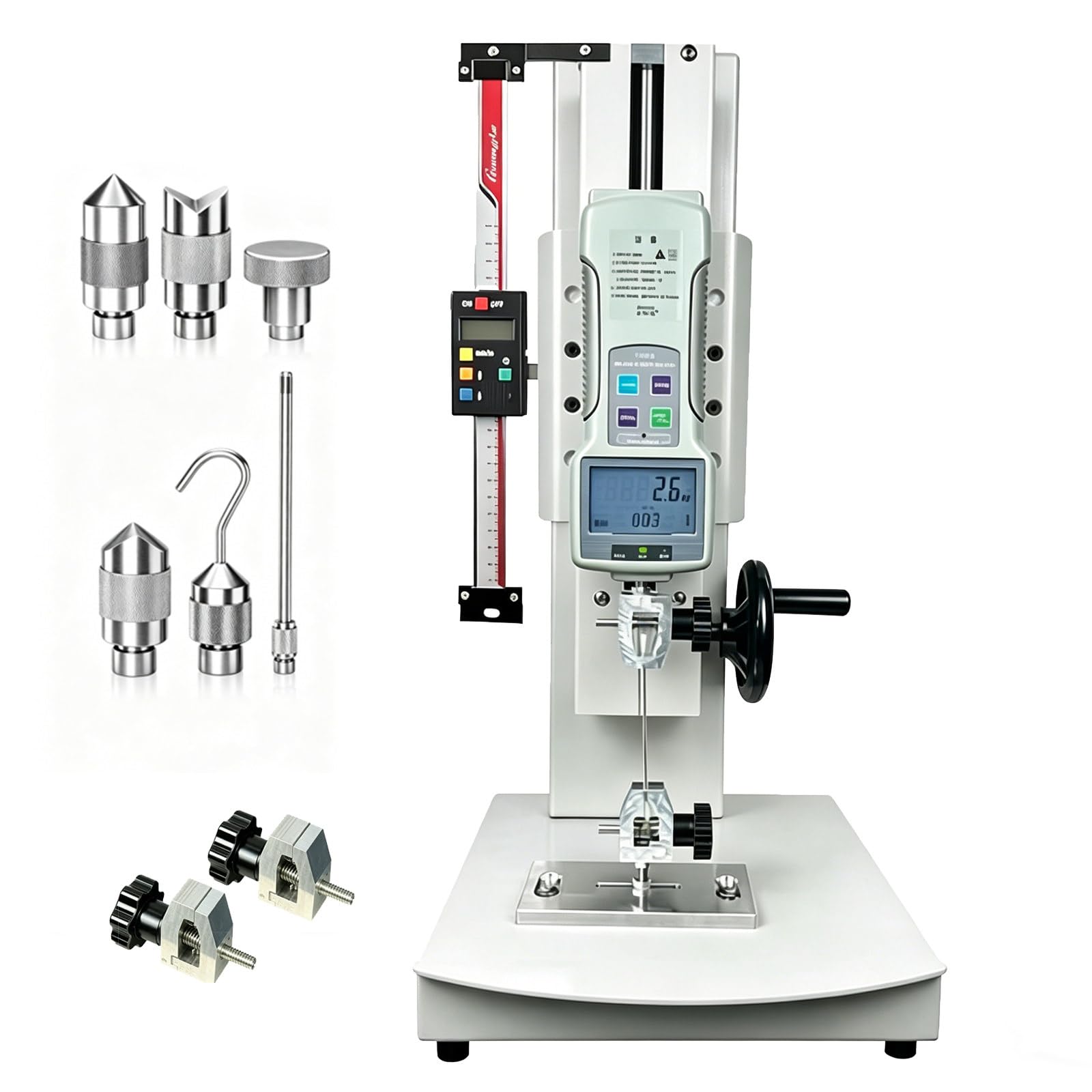 ZyKnaurral Electric Tensile Testing Machine, 10N-2000N Digital Force Gauge Push Pull Gauge, Stroke 300mm, Hand Wheel Operated/Display Clear, for Textiles, Sports, Scientific Research 200N-WithRuler