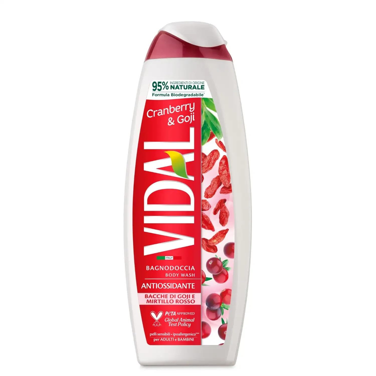 6er-Pack Vidal Körperwaschmittel Bagnodoccia Duschgel Bacche di Goji e Mirtillo Rosso,Duschschaum mit Goji-Beeren und Cranberry 500ml