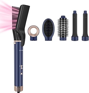 6-i-1 airstyler med luftplattång och billinda lockfästen, Parwin PRO BEAUTY joner hårtork, varmluftsborstset, 110 000 RPM högktourig motor, för torkning, utjämning, lockar, preussisk blå - Amazon Deal & Rabatt
