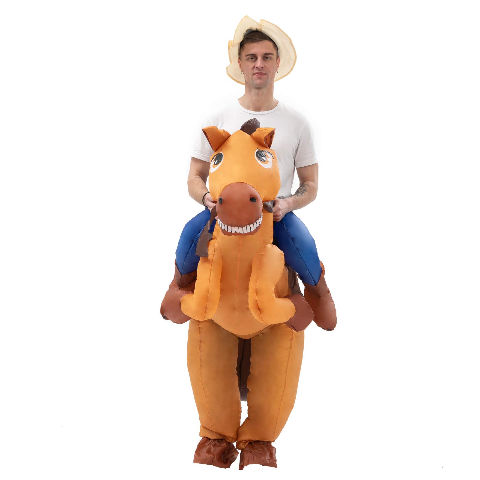 Costumi da cavallo gonfiabili per adulti equitazione costume da cavallo soffiaggio up cavallo vestito divertente fantasia per Halloween