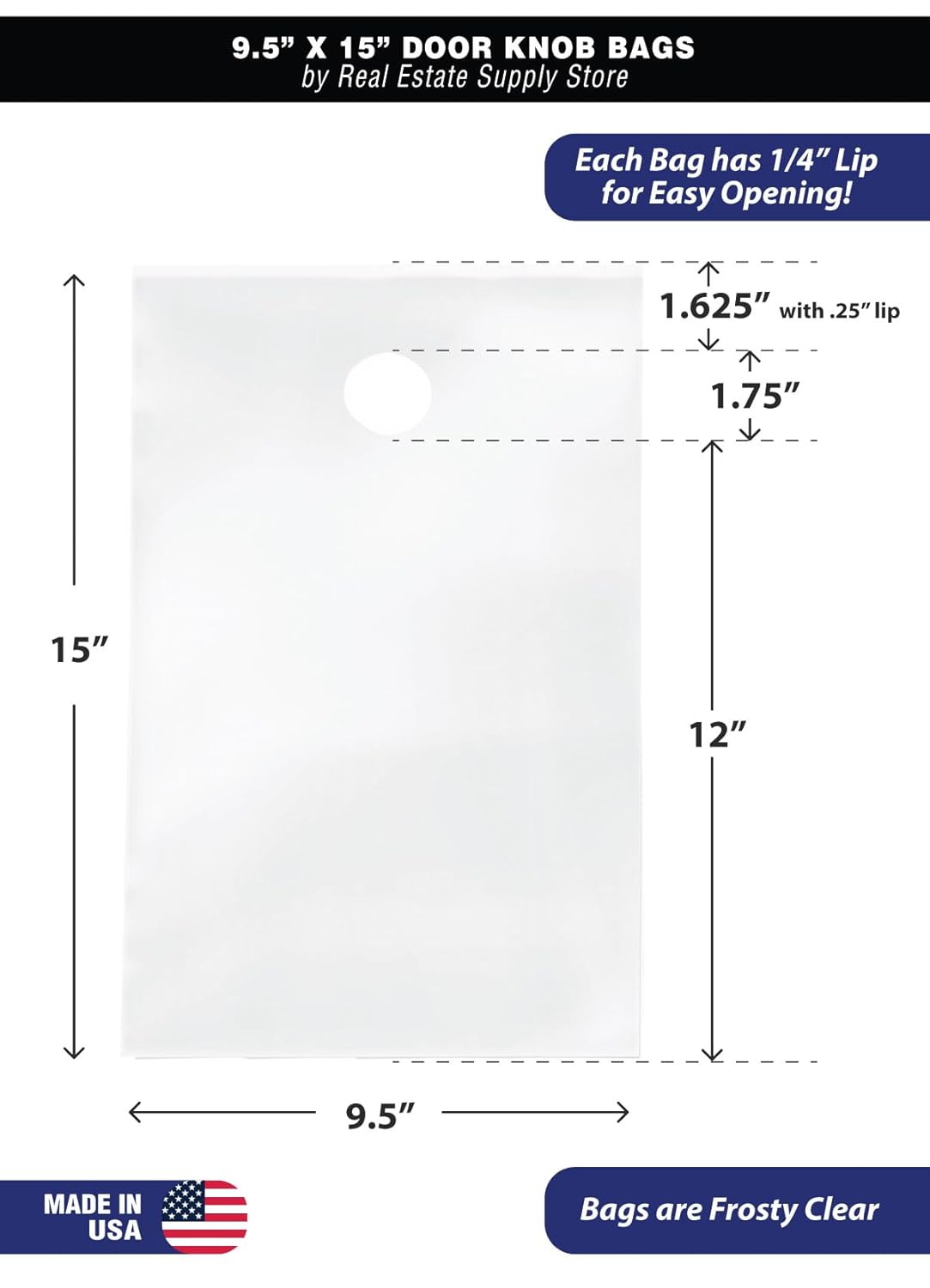 Transparent Frosty Clear 9 1/2" x 15" Plastic Poly Door Knob Hanger Bags for Flyers Promotions Marketing Mail Newspaper Hanging Bags Protect from Rain, Snow and Other Weather (500)