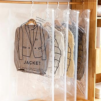 Hanging Vacuum Storage Bags,Space Saver Bags for Clothes,Reusable Clothes Storage Bags,Vacuum Sealer Bag Clothing Bag for Suits Dress Coats,and Jackets,Clothes Compression Storage Bags 130x60cm