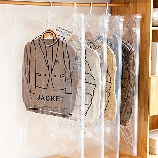 Hanging Vacuum Storage Bags,Space Saver Bags for Clothes,Reusable Clothes Storage Bags,Vacuum Sealer Bag Clothing Bag for Suits Dress Coats,and Jackets,Clothes Compression Storage Bags (110x60cm)