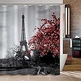 Uphome 72 X 78 Inch Waterproof Grey Paris Eiffel Tower Custom Bathroom Shower Curtain - Cityscape Red Flower Polyester Fabric Bathroom Curtain Ideas