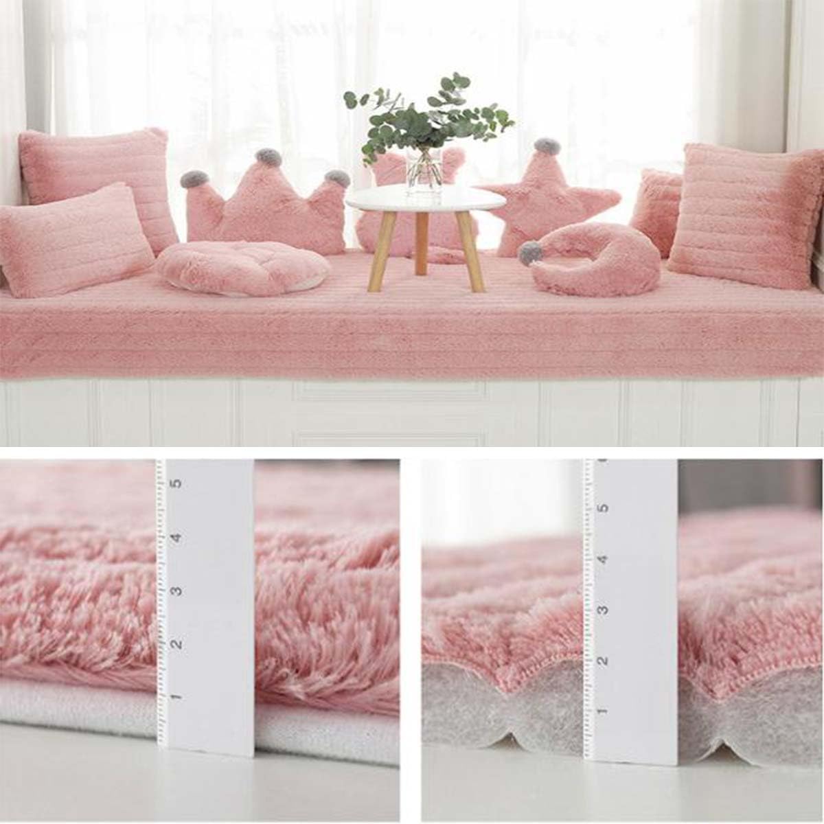 Tappetino per sedile in peluche per finestra a baia, morbido cuscino antiscivolo per panca, divano e decorazione per interni, cuscino imbottito per camera da letto e soggiorno comfort.