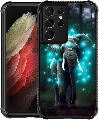 CARLOCA Compatible with Samsung Galaxy S22 Case,Blue Fluorescence Forest Elephant Samsung Galaxy S22 Cases Graphic Design Shockproof Anti-Scratch Drop Protection Case