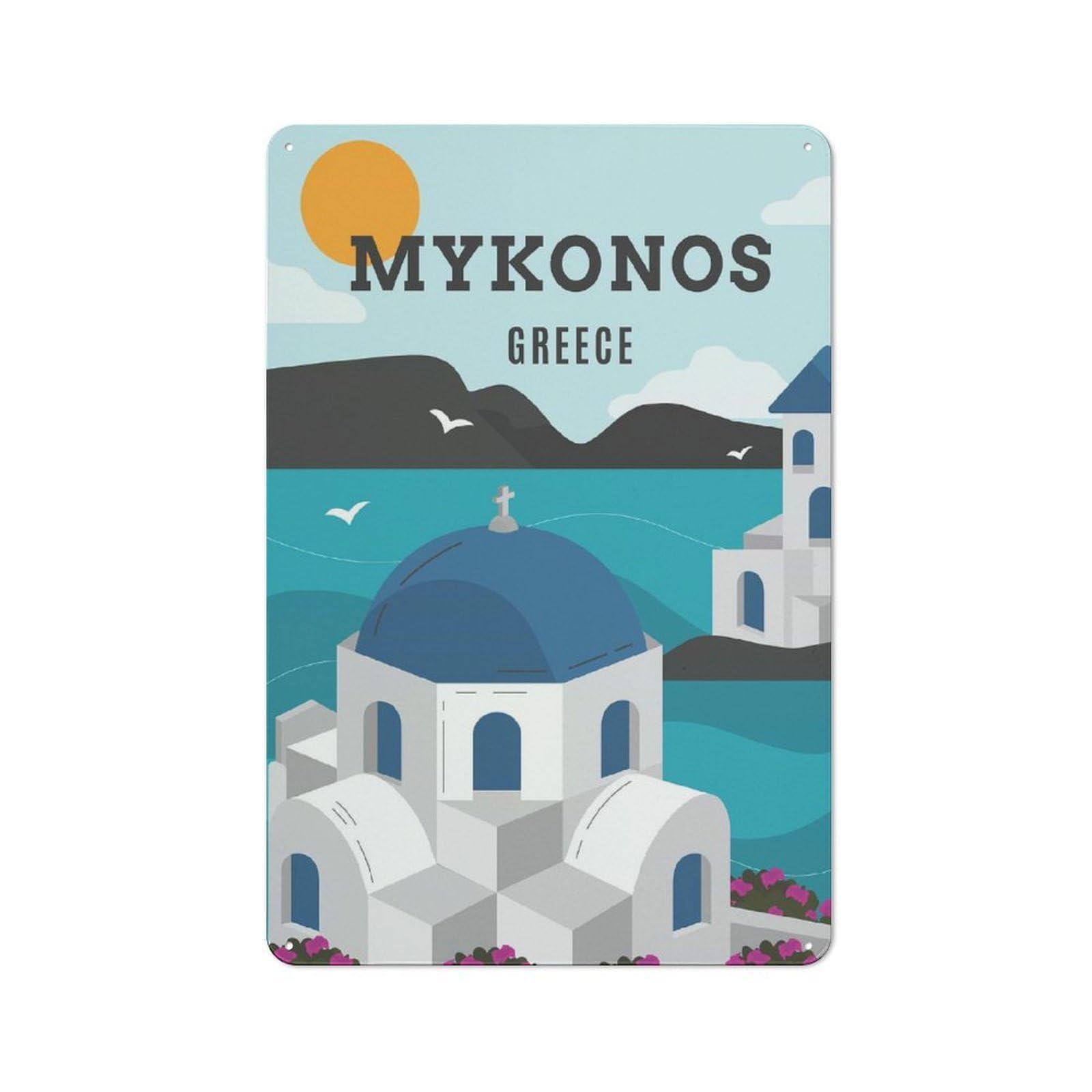 Casual Mykonos Greece Shed Metal Sign 30x20cm, Shed Wall Decor for Greenhouse, Garden Room, Cafe Or Entryway
