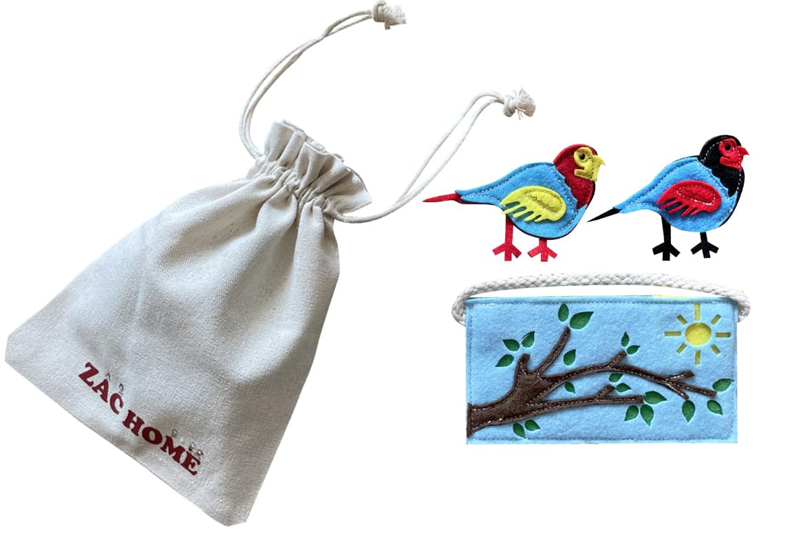 Finger Puppet Two Little Dicky Birds with beautifully made Tree Branch Bag, Colorful finger Puppet for Creative Play