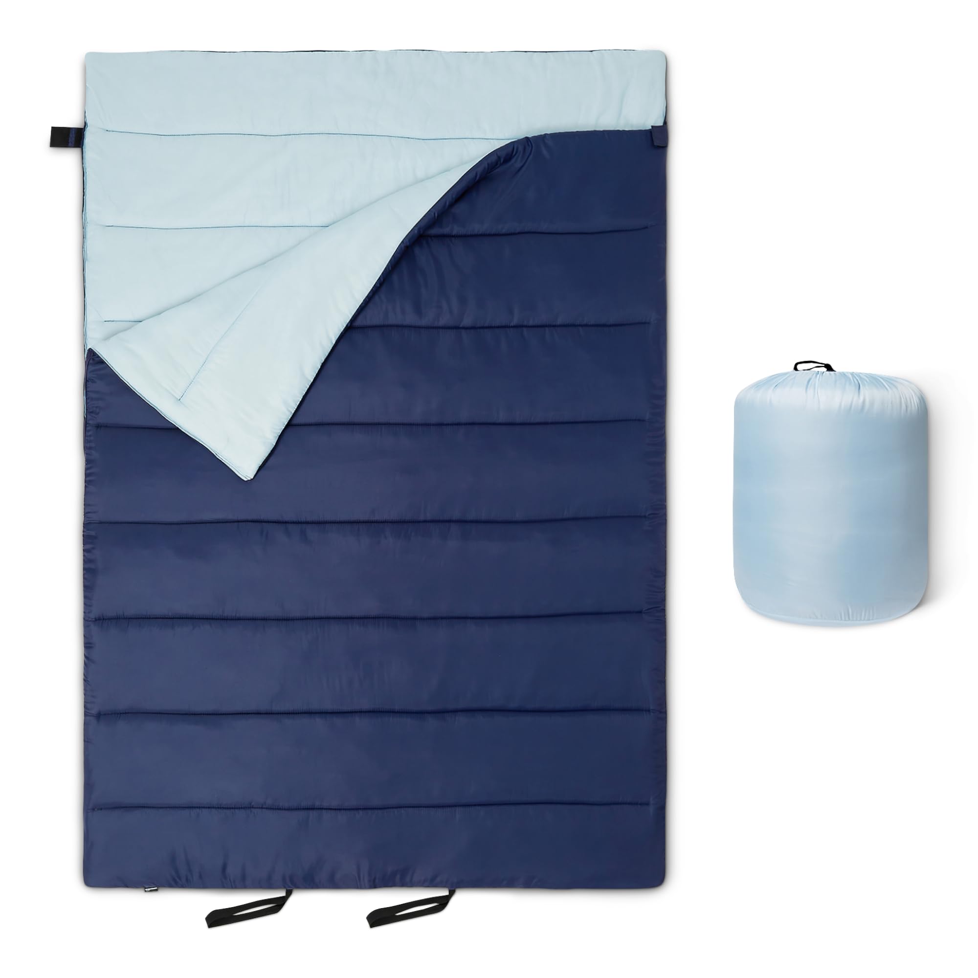 Amazon Basics double sleeping bags for adults, 35 degree F / 0 degree C rated, Navy Blue, 84 x 59"