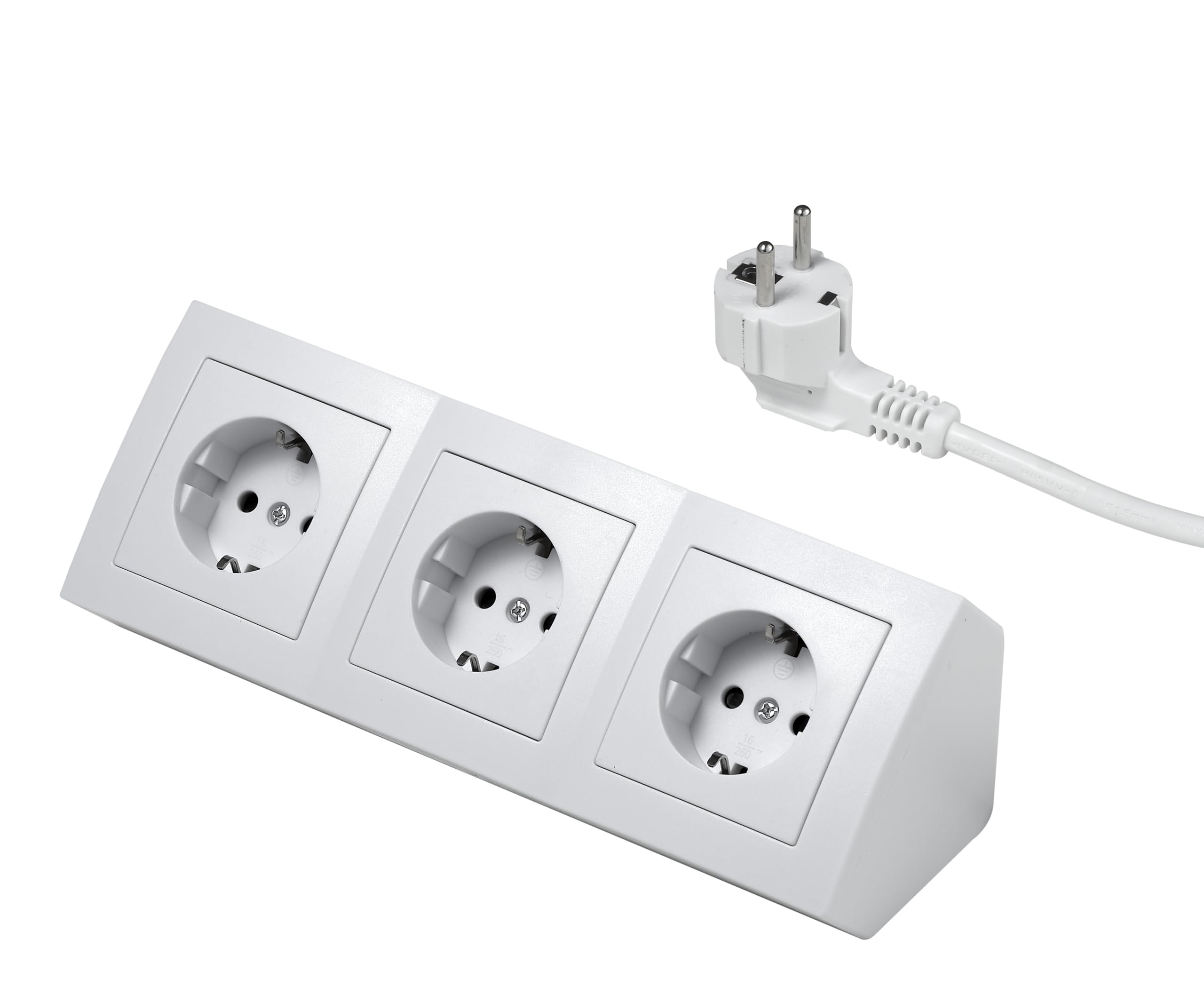 McPower Steckdosenblock Unterbausteckdosen | Flair | Ecksteckdose 3-Fach Steckdosen Schutzkontakt, 2m Kabel mit Stecker, 250V / 16A, Aufbau (Weiß mit Kabel)