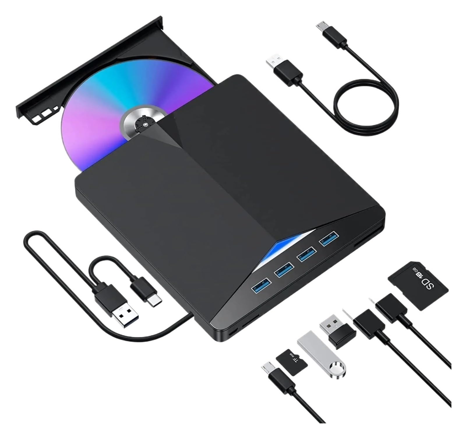 Reproductor de DVD Unidad Óptica Externa 7 En 1 USB 3,0 Tipo C DVD RW CD, Lector De Grabadora, Unidad Óptica Externa For PC, Portátil, Escritorio, IMacs