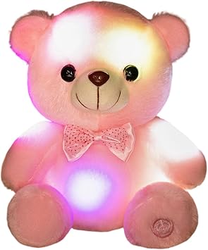 Light Up Plush - Glowing Bear, Rainbow Stuffed Animal for Kids, Soft Cuddly Doll with LED Lights, Comfort Companion with Plush Design for Girls Adults Home Living Room Bedroom Sofa