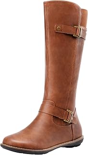 Jeossy Women's Knee High Boots, Flat Riding Boots with Side Zipper | Comfortable tall fashion boots, buckle, elastic gore and low heel, easy with fall outfits, city walks, jeans and dresses
