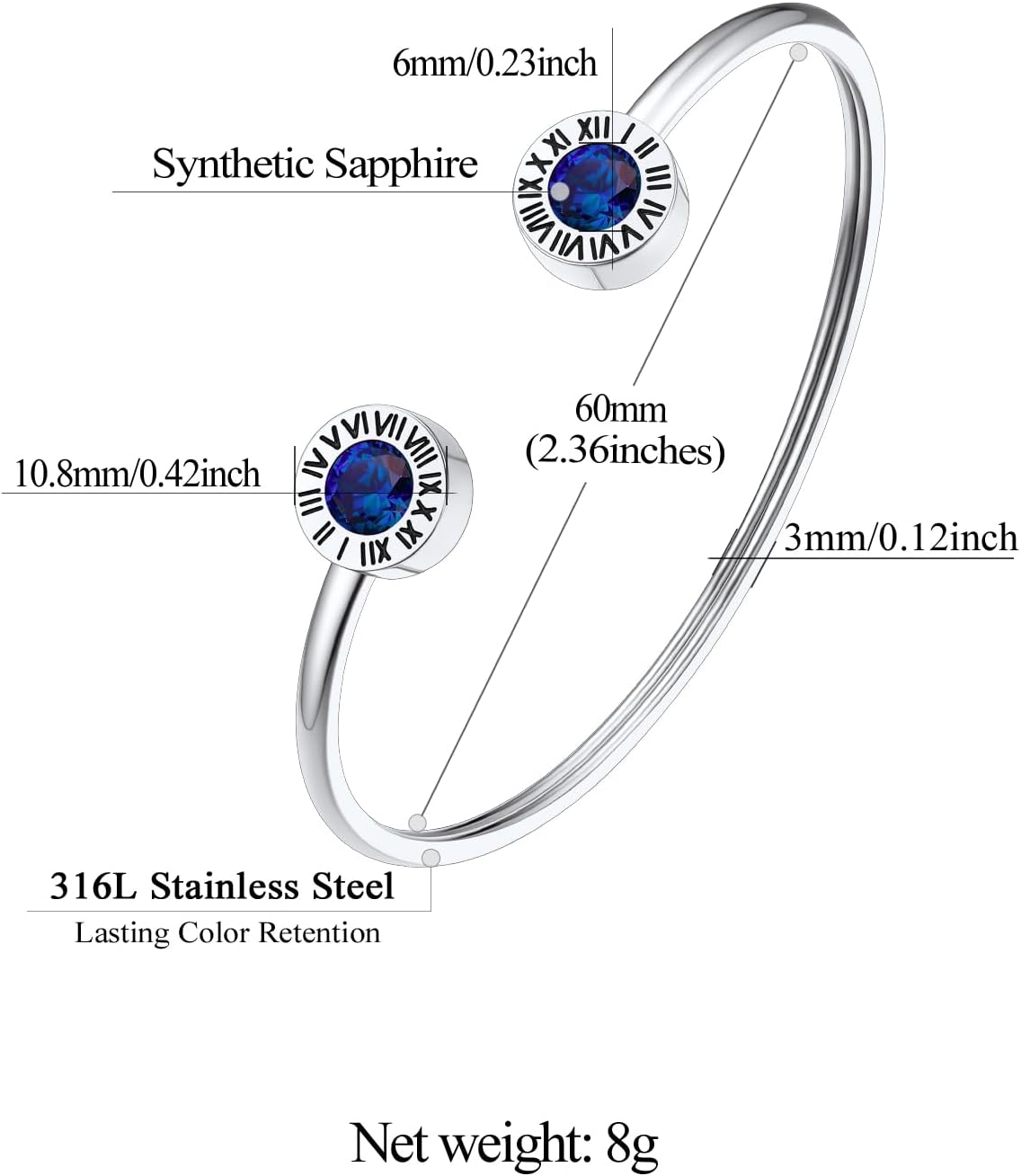 FindChic Stainless Steel Cuff Bracelets with Roman Numerals 12 Color Birthstones Bracelet for Women Girls Adjustable Bangle Lucky Birthday Jewelry Gift, with Gift Box