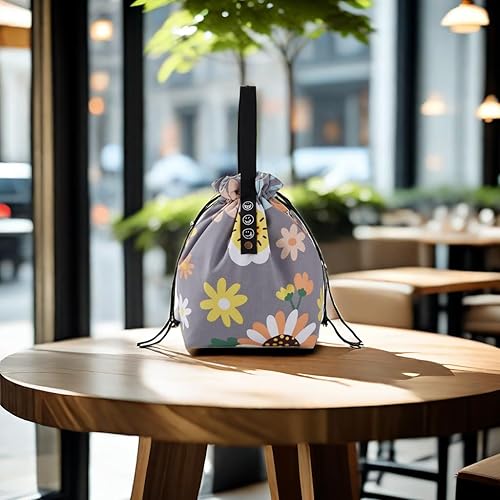 Miniatura 4 de DAROSS Bolsa de almuerzo con cordón, bolsa de almuerzo pequeña reutilizable, bolsa de almuerzo, bonita bolsa de almuerzo (girasol)