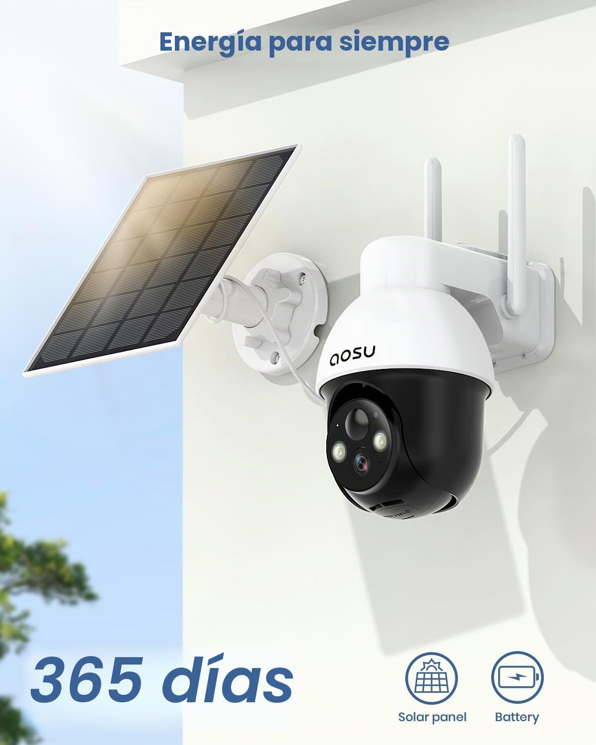 aosu 2K Cámara de Vigilancia WiFi Exterior Solar PTZ 360° | 2 Camera, PIR Camera Vigilância Exterior ,Pannello Solare Fisso, Rilevamento del movimento, Visione Notturna a Colori, 2.4GHz