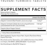Vista 2 de Truvani Organic Turmeric Curcumin Tablets 1,350 mg Each - Natural Joint Support with Black Pepper for Absorption - 90 Tablets