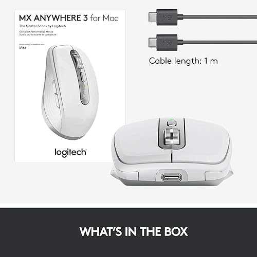 Miniatura 9 de Logitech MX Anywhere 3 para Mac: inalámbrico, desplazamiento magnético ultrarrápido, cualquier superficie, sensor de 4000 DPI, USB-C, Bluetooth,