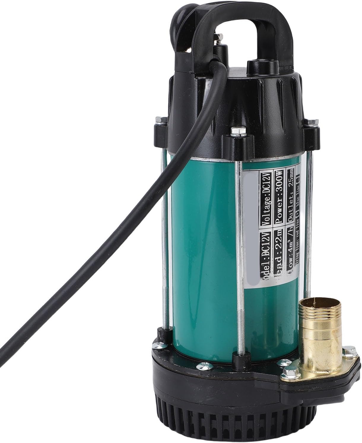 LiebeWH 300W Submersible Pump, Stainless Steel Portable with 1in Outlet and 8.2ft Power Cord, for Farm Pond Industrial Wastewater Transfer (DC12V)