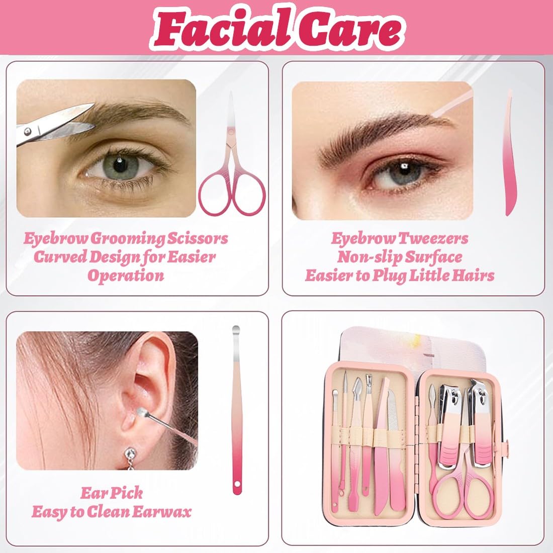 Tagliaunghie Set Professionale, 10 Pezzi kit unghie, set manicure, set unghie, kit manicur, Grooming Kit Strumenti per Manicure, Grooming con Bella Box (rosa)