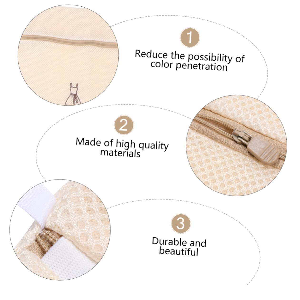 6 Stück Wäschenetz für Feinwäsche aus Polyester, Beige, Reißfest