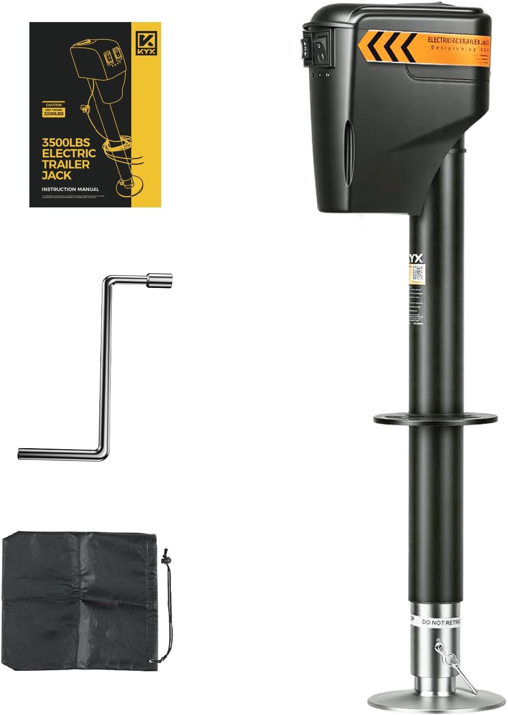 KYX Electric Trailer Jack, 3500lbs Electric Power A-Frame Tongue Jack, 9"-32" Lift Tongue Jack with Waterproof Cover & LED Light for RV, Horse, Utility & Yacht Trailers, 12V DC Hard Wiring
