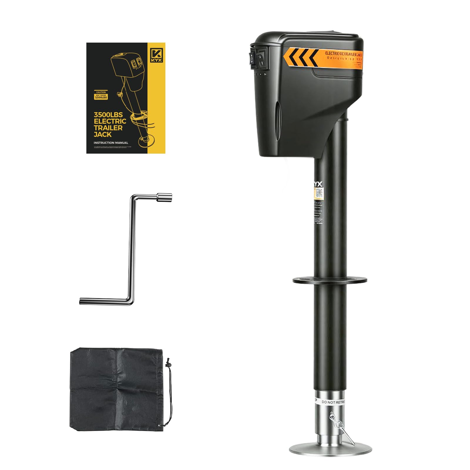 KYX Elektryczny podnośnik do przyczepy 1587,6 kg, podnośnik językowy z ramą w kształcie litery A, podnośnik do podnoszenia od 22,9 do 81 cm z wodoodporną osłoną i oświetleniem LED, do kampera, koni