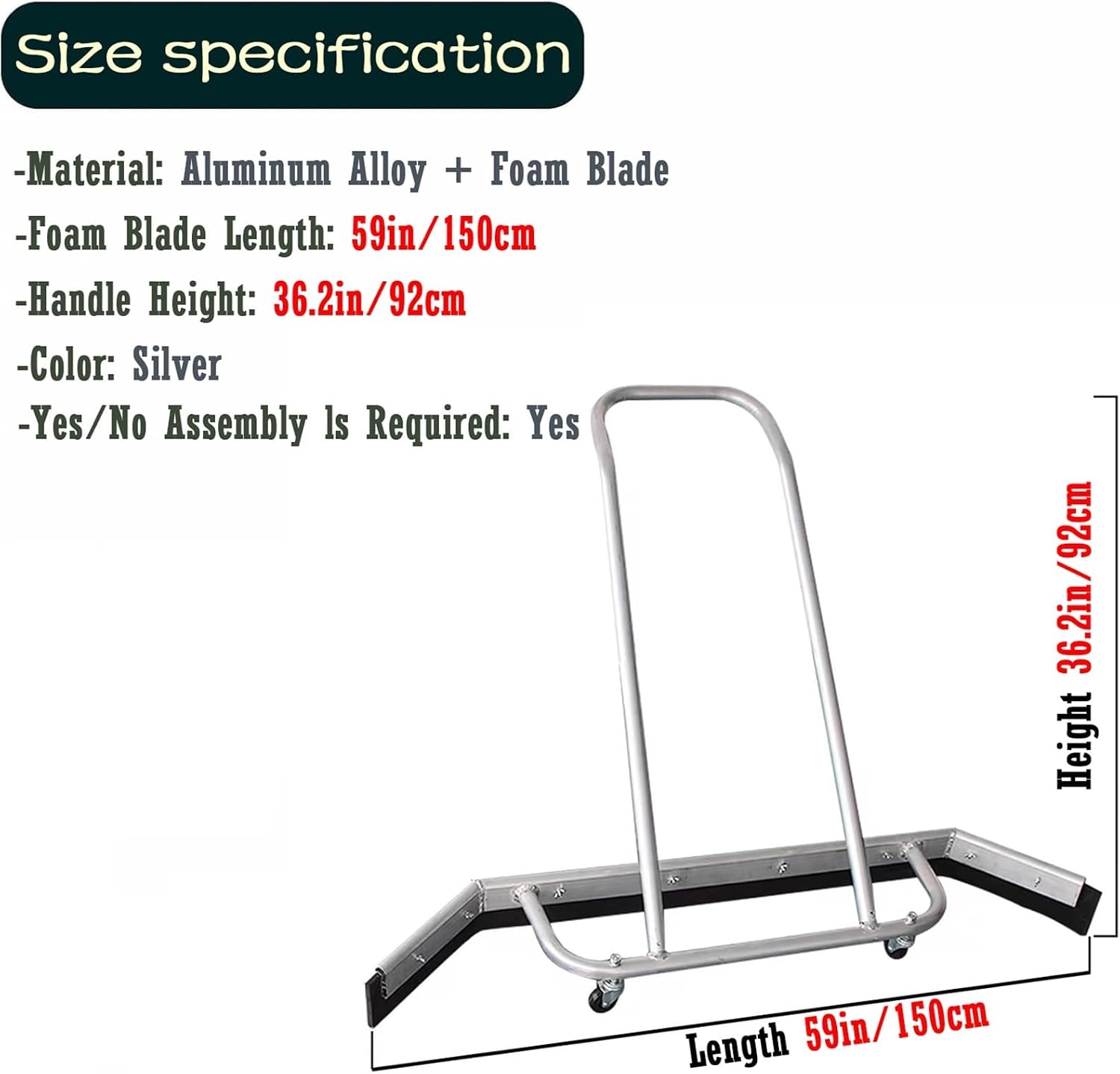 Tennis Court Squeegee, Aluminum Alloy Sport Tennis Court Squeegee, Lightweight and Portable Stadium Water Pusher, Helps Clear Water and Maintain(Single Rubber Strip)