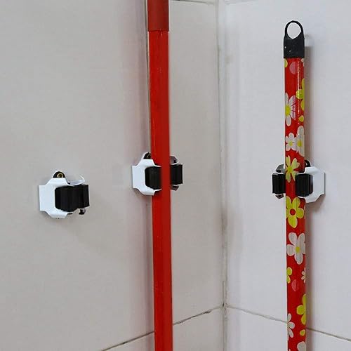 Miniatura 9 de Ejoyous 10 soportes adhesivos de montaje en pared resistentes para escobas, organizador de herramientas, blanco y negro, 2.0 in x 1.4 in