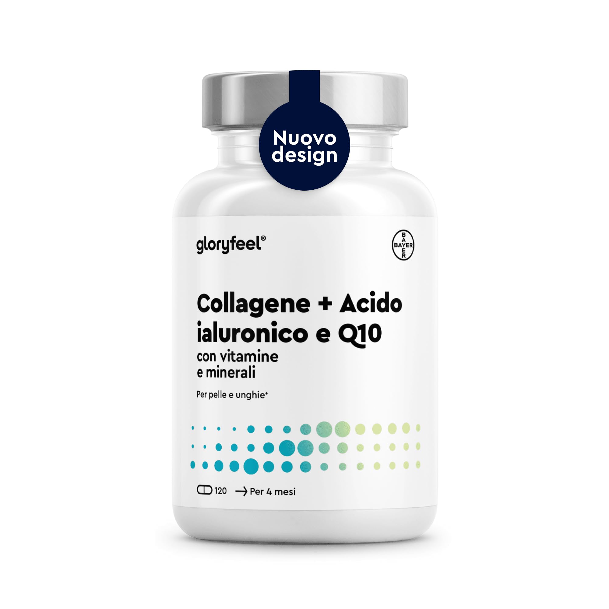 Collagene + Acido Ialuronico + Coenzima Q10, Integratore Pelle, Unghie e Capelli, Integratore Collagene Puro 120 Capsule, Con Vitamine e Minerali, Scorta di 4 Mesi