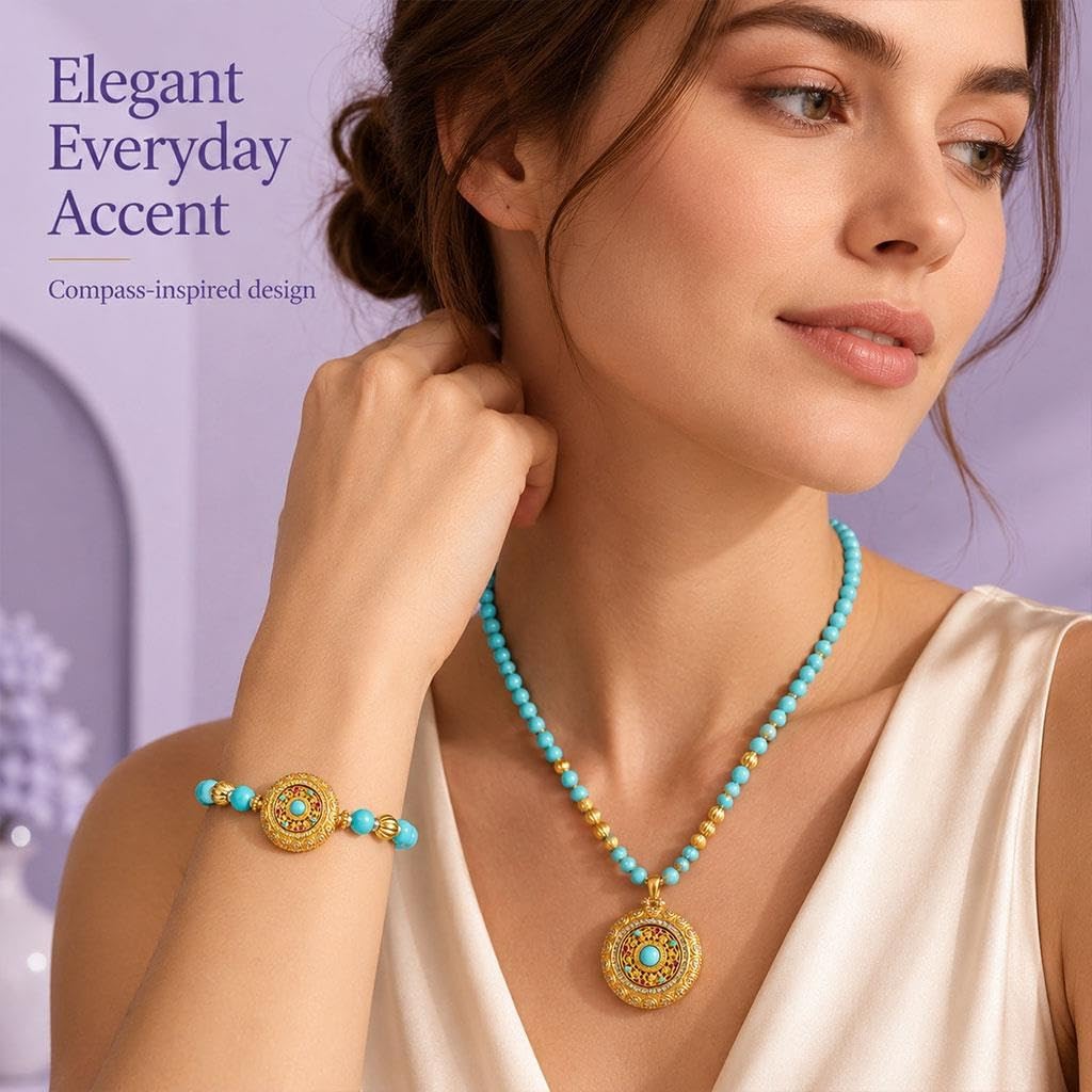 Set Gioielli Bussola Degli Otto Tesori, Collana Con Ciondolo Ton Oro