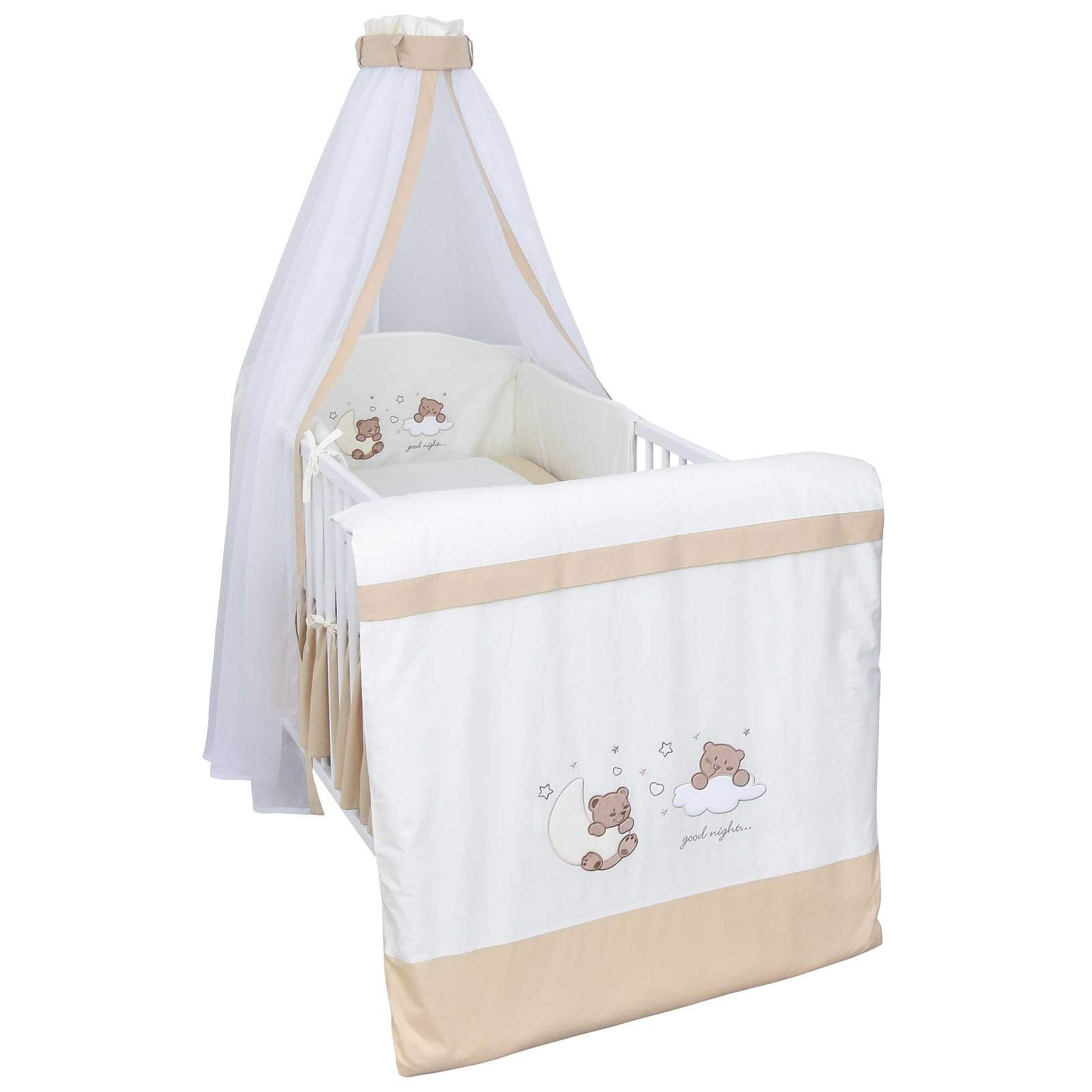 Generisch Baby Delux Babybett Komplett Set Kinderbett umbaubar zum Juniorbett 140x70 weiß Schublade Matratze Bettset mehrteilig Jack (Traumland beige)