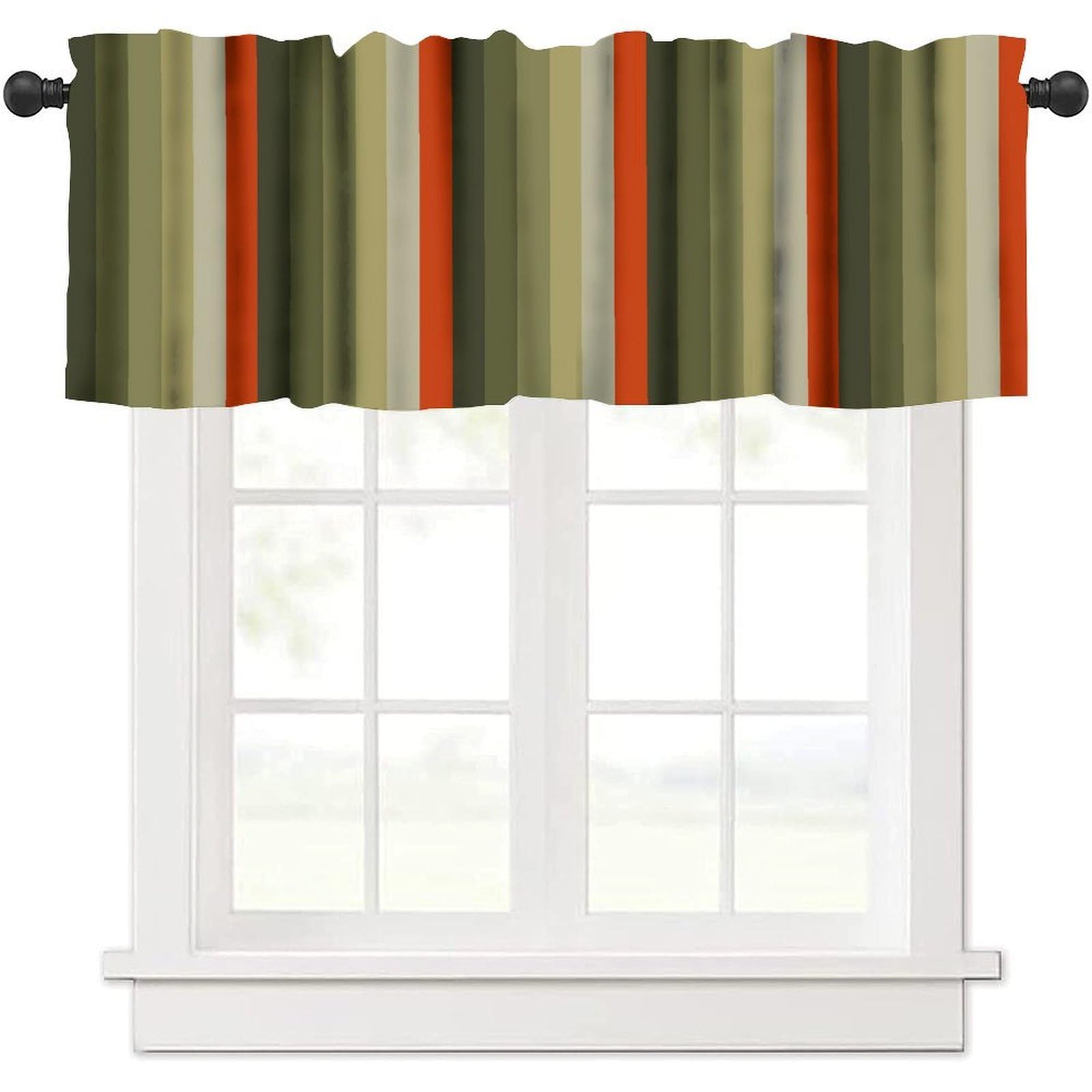 moderw Vintage Striped Window Valance Curtains, Classic Hunter Green Vertical Stripes Abstract Geometric Boho Art Parallel Simple Lines Valance Curtain for Bedroom Living Room Kitchen 54x18inch