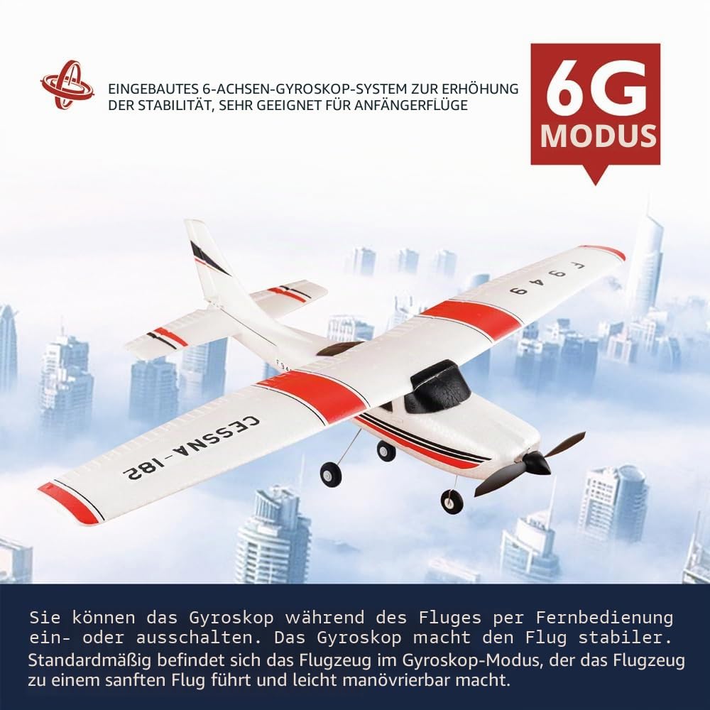 F949 RC Flugzeug 3D/6G 3CH Ferngesteuertes Flugzeug mit 720 Motor CESSNA-182 Outdoor Flugzeug Ferngesteuert für Erwachsene und Anfänger (LED 2BSL+Motor)