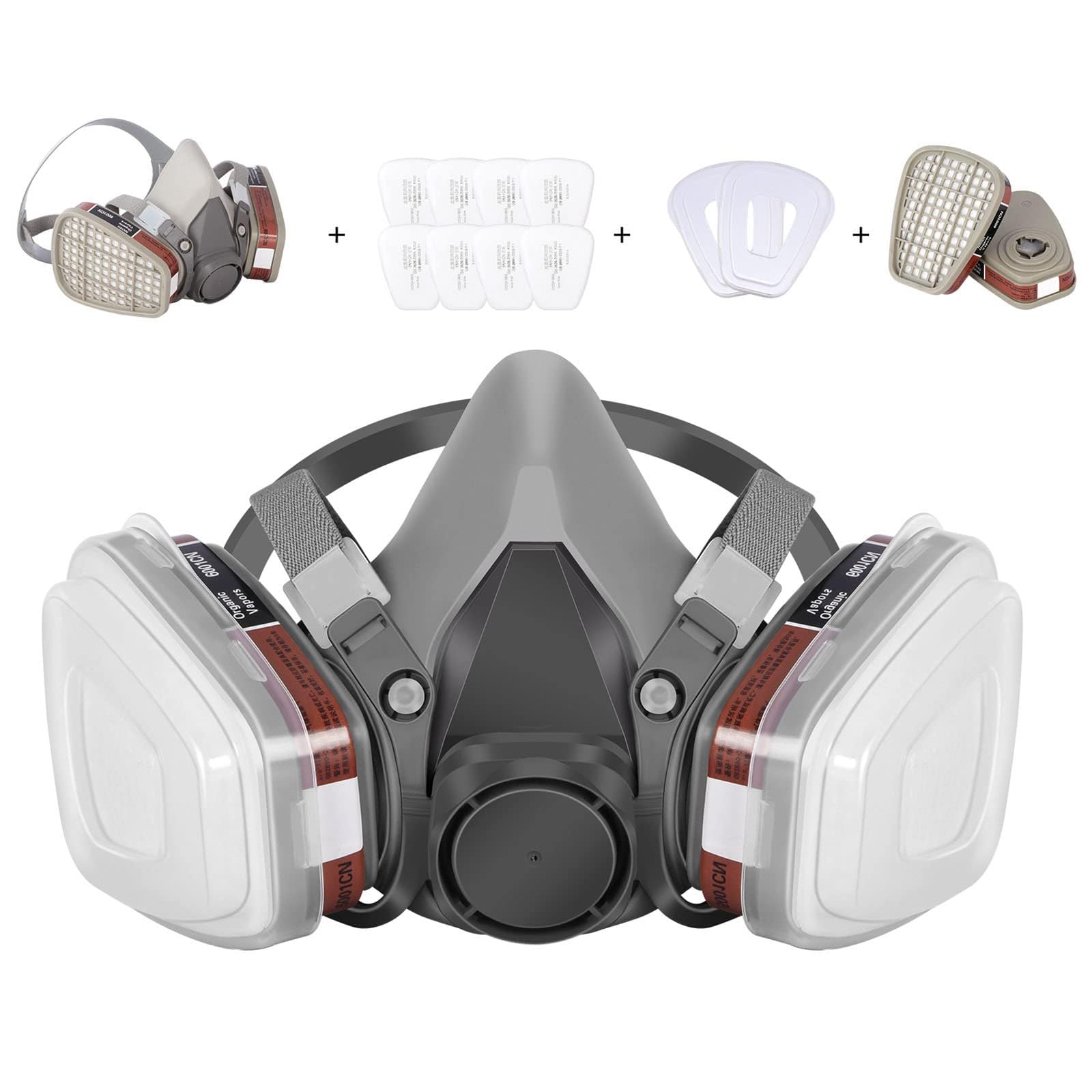 sykua Half Face Respirator Mask with 6001 Filters, Gas Mask for Spray Paint, Chemical, Gas, Fine Dust, Sanding, Building Work,Spraying