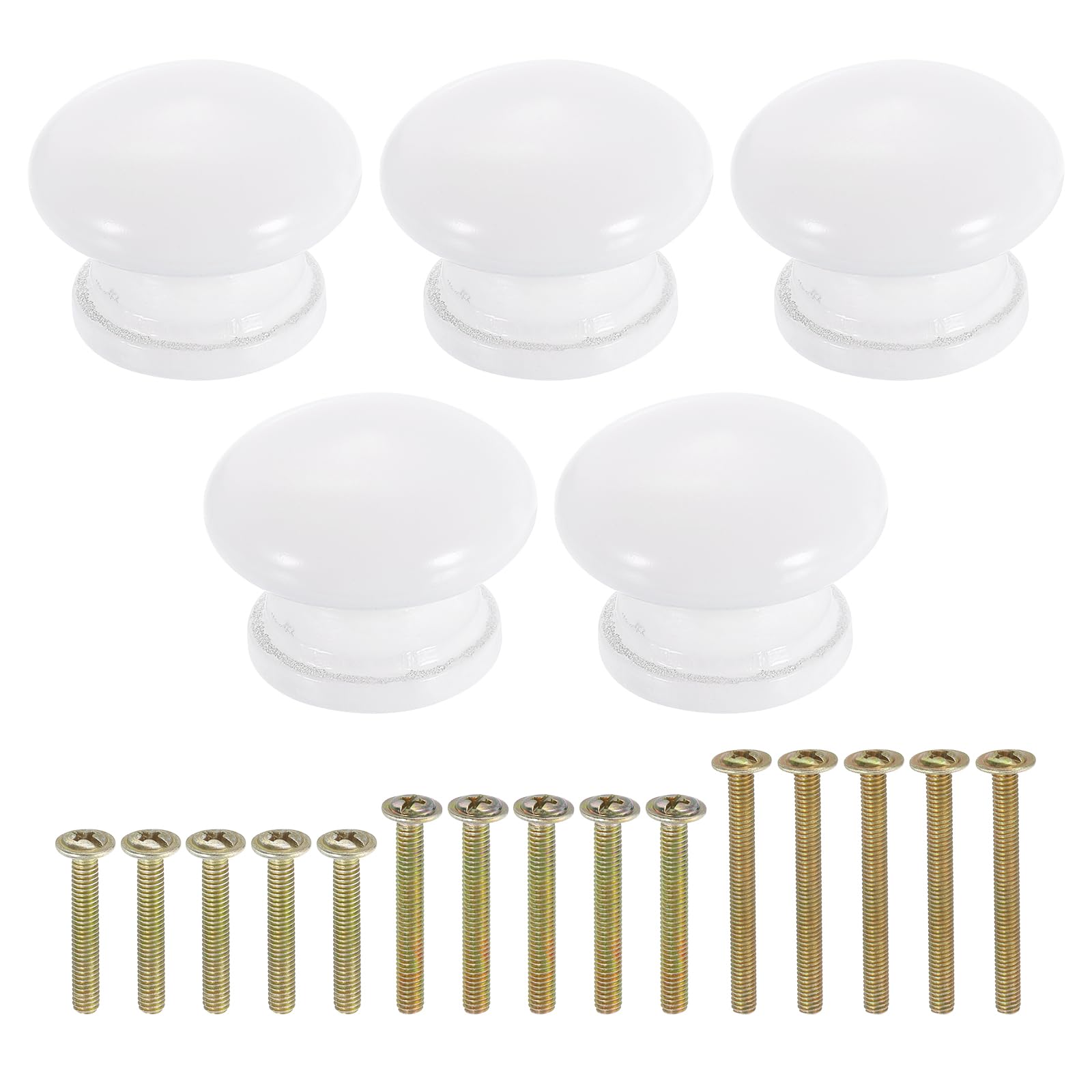 sourcing map Round Wood Drawer Knob 1.3" x 0.98" White 5Pcs