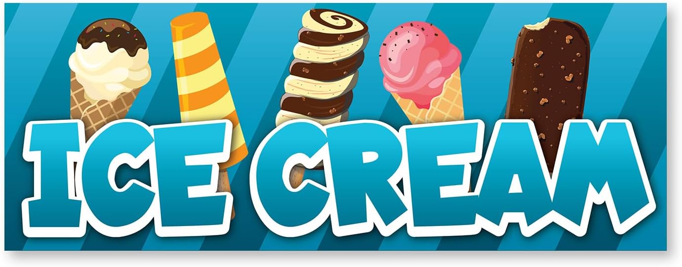 Ice Cream | 18" X 48" Banner | Outdoor Vinyl Sign with Grommets | Shop Truck Bar Bars Soft Serve Advertising Displays | Made in The USA