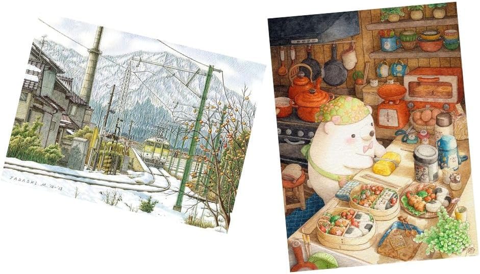 Pintoo Two Plastic Jigsaw Puzzles Bundle - 1200 Piece - Tadashi Matsumoto - Persimmon Trail and 1200 Piece - ちっぷ - Love Lunch [H2421+H2569]