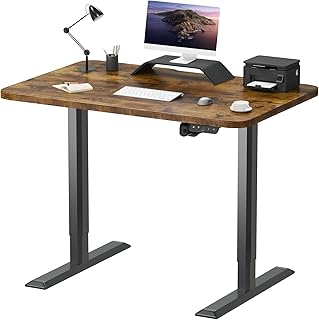 JUMMICO Standing Desk 44 Inch Electric Adjustable Desk Large Sitting Stand Up Desk Home Office Computer Desk Memory Preset T Shape Black Metal Bracket Brown