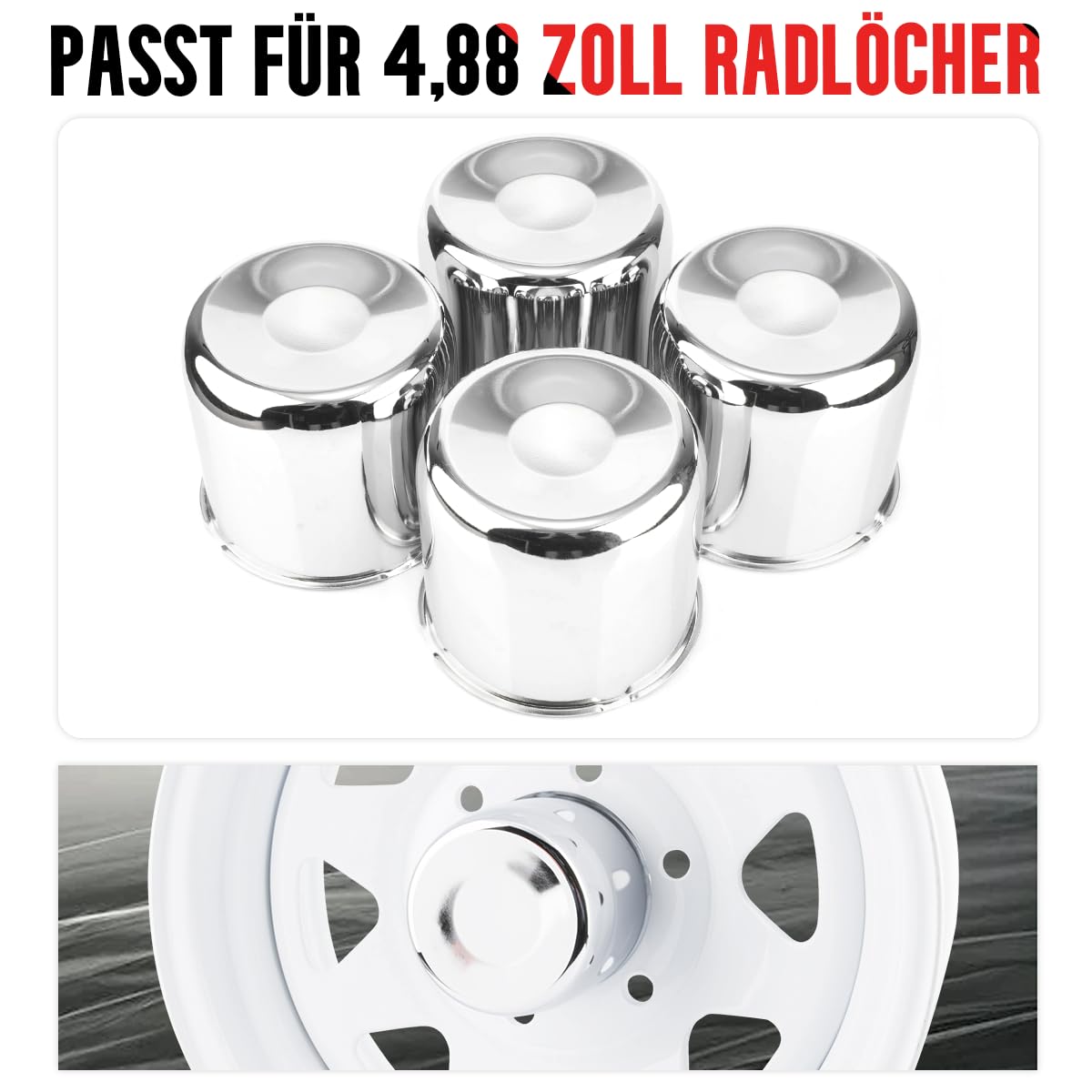 RhinoTuning 4 sztuki kołpaków kół 4,88 cala, średnica 124 mm, wysokość 123 mm, osłona piasty kół ze stali węglowej, nadaje się do samochodów turystycznych, samochodów terenowych, przyczep LKM