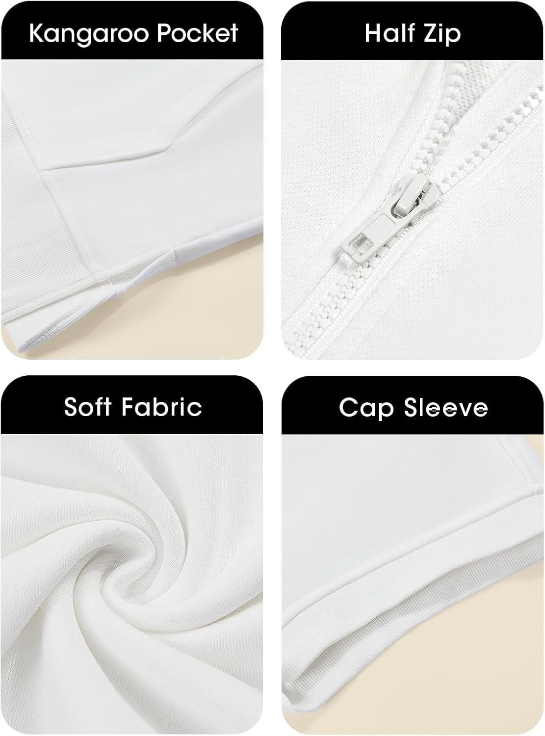 Fisoew Womens Oversized Half Zip Hoodies Short Sleeve Casual Sweatshirts Pullover Tops with Pockets - Image 6