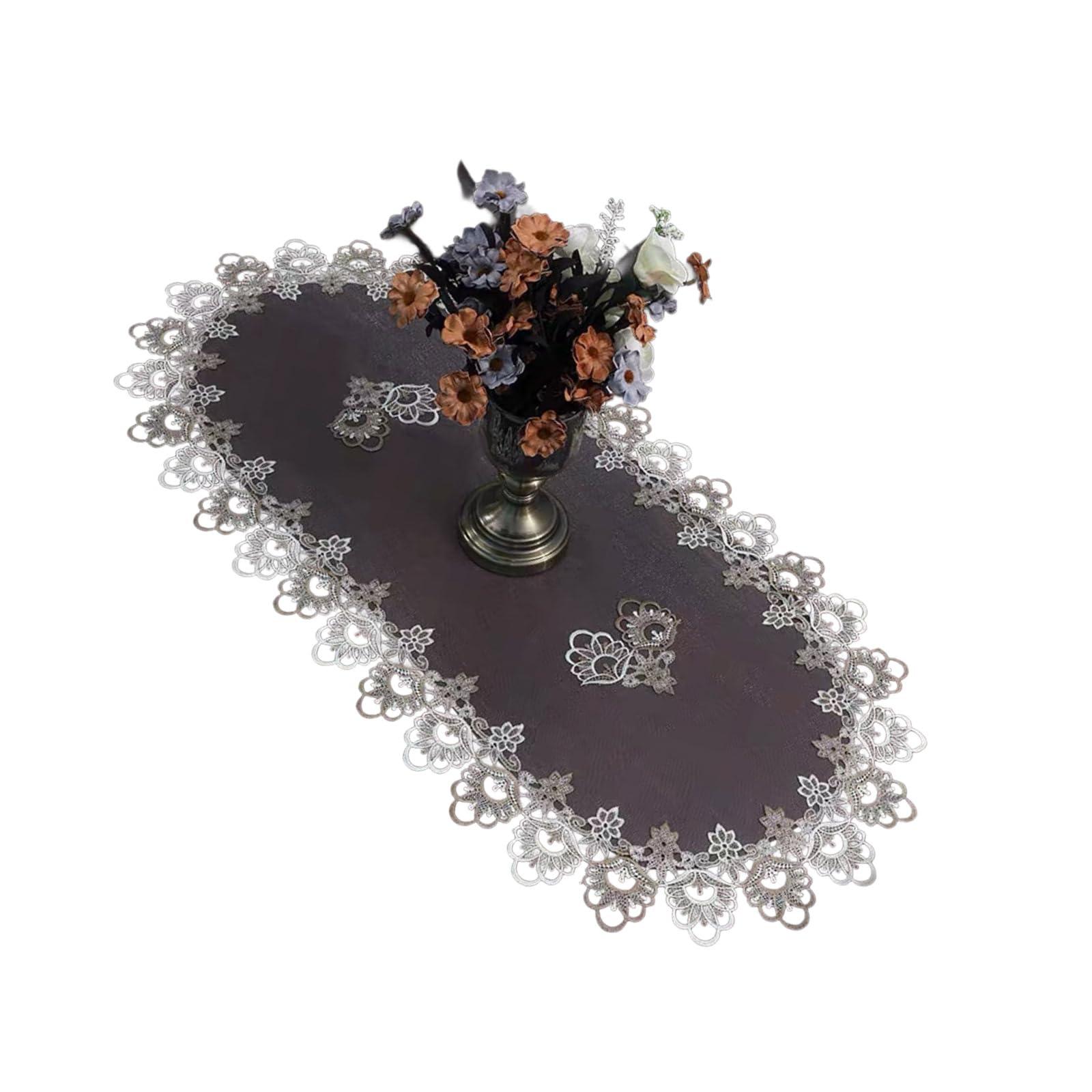 NVOQILIN Stylish Coffee Table Cover Polyester Fabric Decorative Tablecloth Embroidery Flower Lace Doily for Dining Use Stylish Table Runner