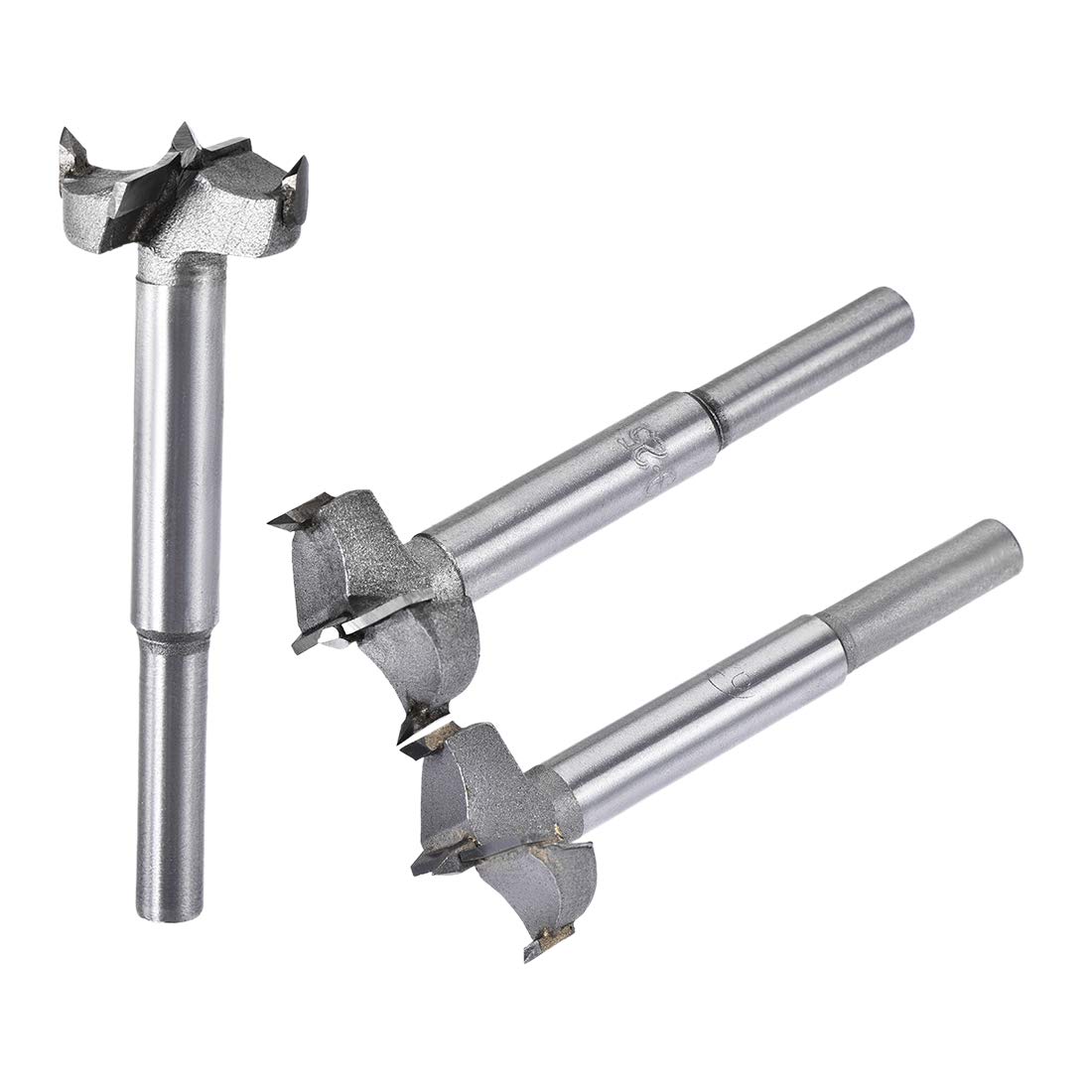 uxcell Forstner Wood Boring Drill Bits 25mm 26mm 27mm Dia. Hole Saw Carbide Alloy Steel Tip Round Shank Cutting for Hinge Plywood Wood Tool 3in1 Set