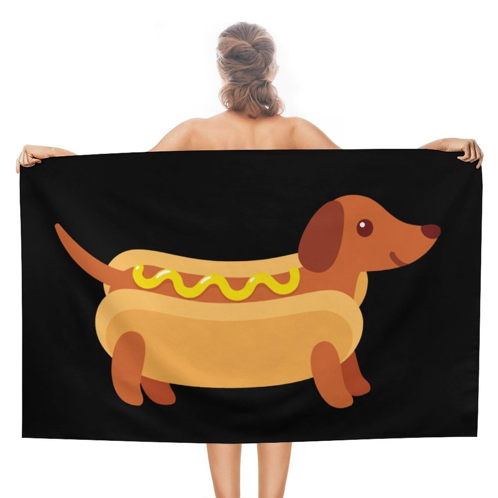 CGSBNGHA Dachshund in Hot Dog Bun with Mustard Beach Towels Soft Bathroom Bath Pool Swim Towels for Women Men