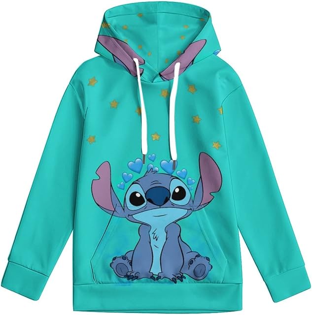 wrtgerht Cute Animals Stitch Pullover Casual Fashion Teen's Lilo And Stitch Hoody Lightweight Sweatshirt Cosplay Jumpers Tops